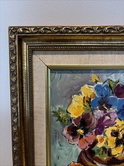 Oil Painting Pansies Renate Dollinger COA colorful floral Gold Ornate Frame