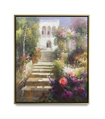 Hungryartist -Original Oil Painting of Garden Stair on Canvas 20×24 Framed