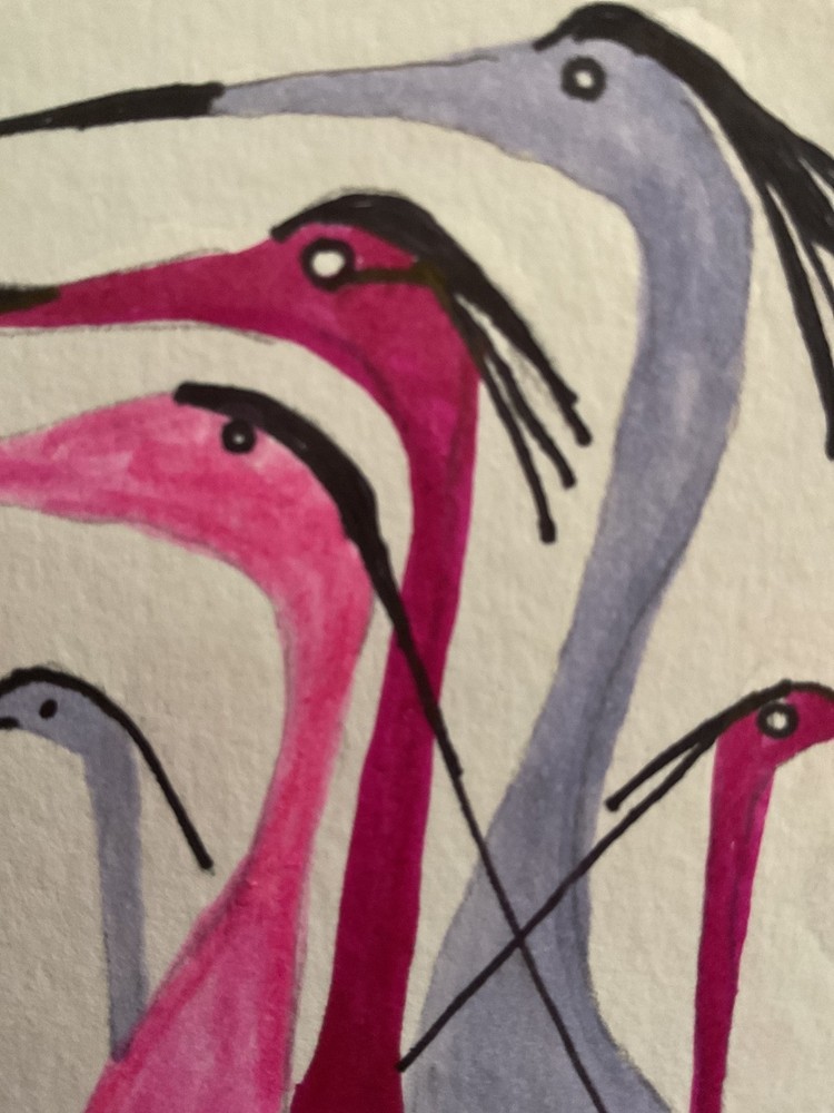 ACEO watercolor art by PJ, art card 2.5 x 3.5: big birds.