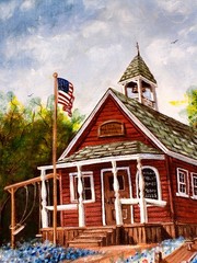 50 Off!!! Gorgeous Original Bluebonnet Landscape School Birds Sky Painting