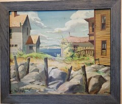 Original, framed Henry Gasser varnished casein painting ‚The Inlet‘   20″X24″