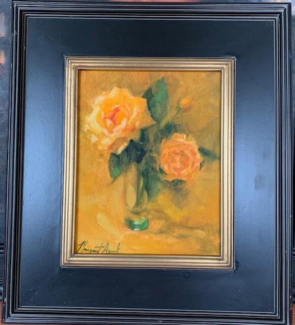 Yellow Roses Spring painting oil on canvas 8×10 O/C Margaret Aycock un framed