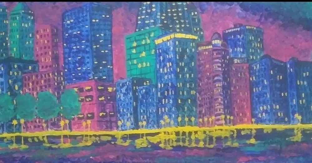 „Chicago Skyline“ 12″x24″ Acrylic Paint on Canvas