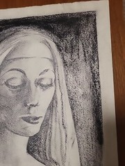 Vintage 1965 Portrait of Nun/Madonna Charcoal on Paper by E.R. Blakeslee