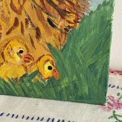 Folk Art Hand Painted Hen Chicken Chicks Baby Canvas 8×10″ Acrylic Quirky Retro