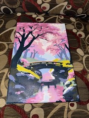 Completed Abstract Landscape Multicolored Paint-by-Number 8”x12” See Pics