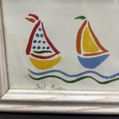 Original Watercolor Sailboat Painting Signed Mary Lou Peters Framed Art 11”x4.5”