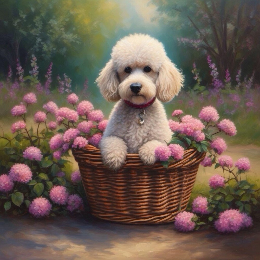 Cute Poodle Dog Painting Mini Art Print Signed ACEO Card 2.5×3.5”