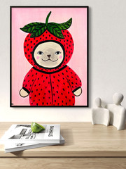 Dog in Strawberry Costume Painting, Whimsical Dog Art 11×14