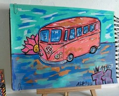 VW T1 painting acrylic unique signature 1/1 in A4 landscape format