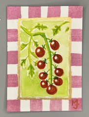 ACEO Original Art – Sun-warmed Cherry Tomatoes on the Vine—2.5”x3.5” CCCArt_MJ