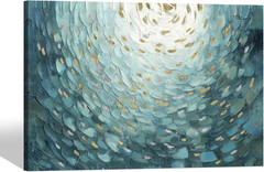 Teal Abstract Canvas Art Painting: Contemporary Hand Painted Textured Artwork Pr