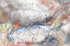 Mid Century Abstract Landscape Watercolor Painting On Rice Paper Signed G. Debo