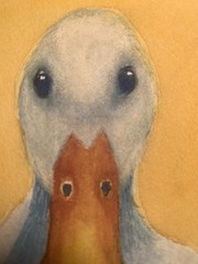 ORIGINAL Watercolor 5×5 White Duck Framed Farm Barn Cottage Desk Kitchen Decor