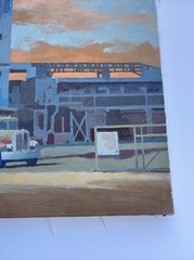 VINTAGE INDUSTRIAL PAINTING SUNSET LANDSCAPE AMERICAN Regionalism 30′ LARGE