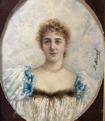 Watercolour And Gouache Signed Period Romantic Portrait A Woman French