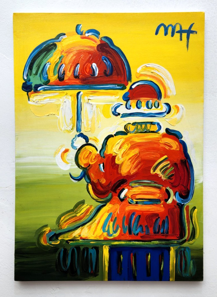 PETEX MAX 28×20 in. Painting on canvas (Umbrella man) signed & stamped. Pop art