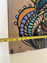 Original Abstract Acrylic Painting on Wood Board – 23×19” Signed 2015 Folk Art