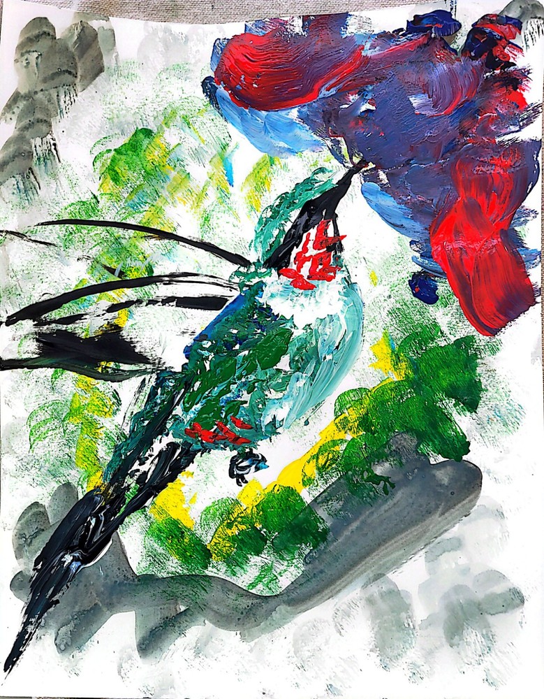 Hummingbird Unique Abstract Expressionism Wall Art Gallery Paper 11×14