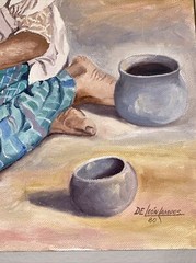 Guatemalan Folk Art Oil Painting Women Maya Pottery Making De Leon Campos 1980