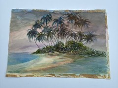AGNES TAIT ORIGINAL PAINTING TROPICAL ISLAND BEACH SCENE COASTAL LANDSCAPE RARE