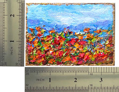 ACEO Original Oil Painting Poppies Blooming Canvas Impasto 2.5×3.5in Signed OS