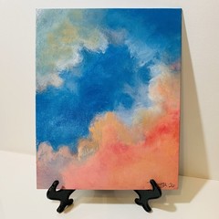 8″ x 10″ Original Acrylic Painting Clouds Sky Canvas Panel With Easel