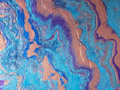 Rose Gold Blue Purple Acrylic Painting on Canvas Art by Rosalie Millen 14″ x 11″