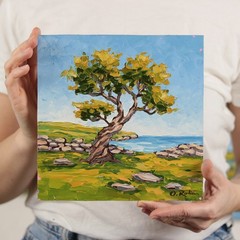 Oil Painting Original Olive Tree Mediterranean Landscape Wall Art Impasto 8×8