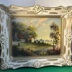 Original Oil Paintings Silvio Pinto Brazilian Artist White Ornate Frames 8×10