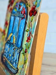 Birds Window Oil Painting 21x26cm Flowers Parrots Painting With Frame