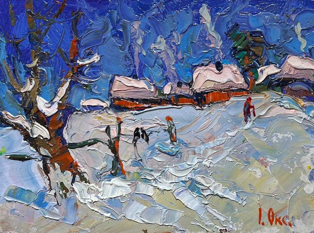 Oil Painting Snowy Streets Of The Village O. Ivanyuk Unframed Original nAAA3922
