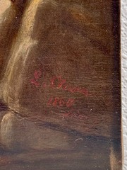 Lorenz Clasen Oil Painting German Woman Warrior Rhine River Coat Of Arms 19th C.