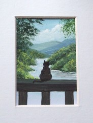 ACEO ORIGINAL HAND PAINTED SIGNED # THE BLACK CAT# LANDSCAPE PAINTING