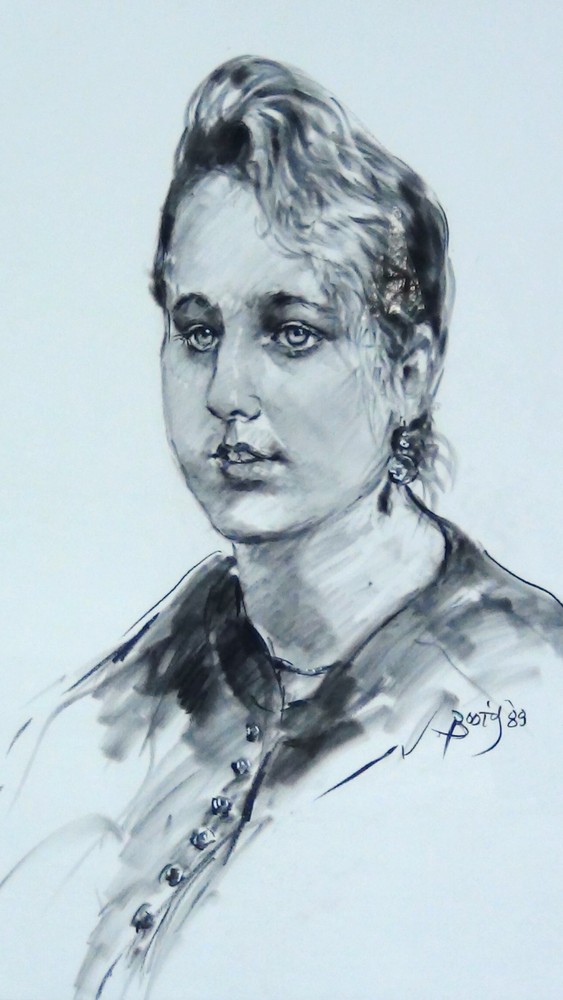 BOOTY CONTE 1989 CRAYON ORIGINAL PORTRAIT OF YOUNG WOMAN,SIGNED ,FRAMED