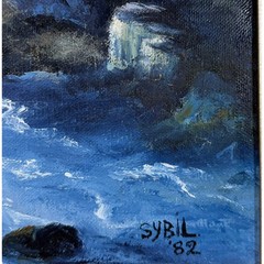 Vintage Sybil 1982 Original Oil Painting Mountain Waterfall Landscape Framed Art
