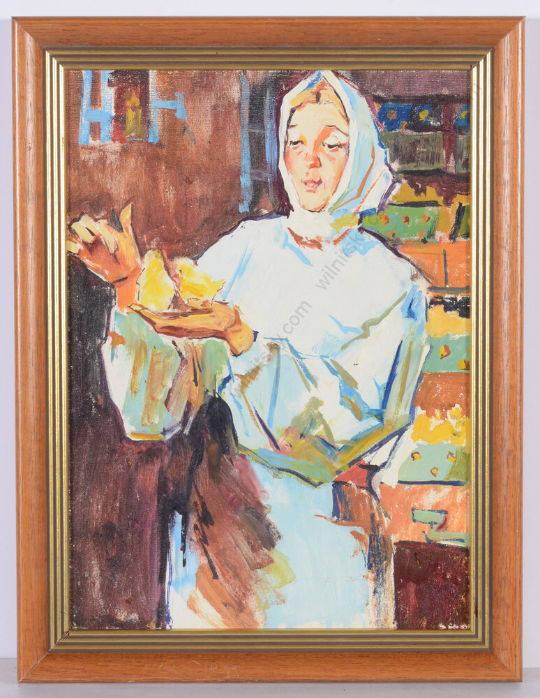 K. Lomykin (Ukrainian artist) „Kolkhoz poultry-keeper“, oil painting, 1980-2000