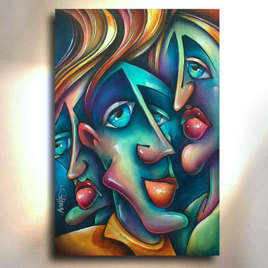 Modern Painting Figurative Art „Three“ Urban X, Mix Lang Abstract Original