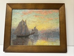 ANTIQUE IMPRESSIONISM PAINTING SUNSET TONALISM NEW YORK COAST BEACH EXHIBITED