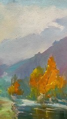 Oil painting Mountain road Ukrainian painter Canvas Framed original landscape
