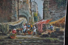 Acervi Vando (1906-) Oil Painting – Piazza di Campo Fiori – Market Rome Italy