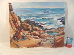 Elise D Pieropan Bass Rocks Gloucester Seascape O/C Painting