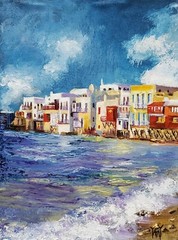 YARY DLUHOS Mykonos Greece Mediterranean Greek Island Original Art Oil Painting