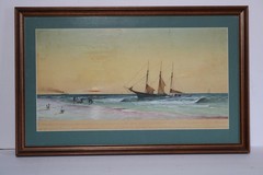 HISTORIC ANTIQUE 1881 MARINE SHIPWRECK PAINTING DAVID KENNEDY Ship Anson Stipson