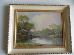 Beautiful Vintage Riverscape oil painting by J.HENRIK 20 5/8″x 16 5/8″