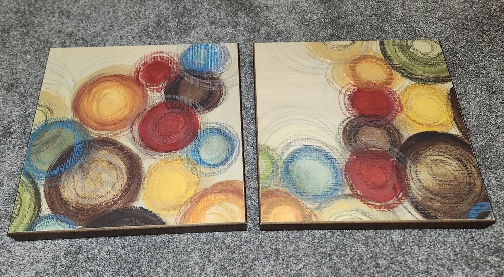 Colorful Whimsy Set Of 2 Contemporary 11 1/4 Inch Square Wood Pictures Circles
