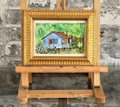 RARE Vintage ORIGINAL 1980s M Bouvet Mini SIGNED Caribbean Creole Cottage FRAMED