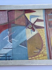 ANTIQUE CIRCUS PAINTING ABSTRACT CUBIST CUBISM MODERNISM MID CENTURY PERFORMERS