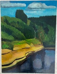 Green Trees & Cloud Reflections- Oil Painting-60s/70s-Israel Louis WINARSKY