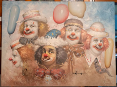 William Moninet Original Painting Five Clowns 36 x48 inches Signed
